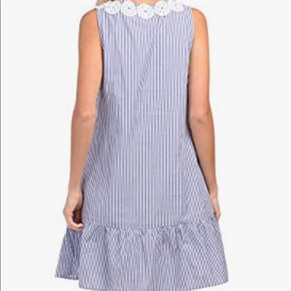 Sail to Sable Navy and White Striped Sleeveless Crochet-Trim Dress - Picture 2 of 11